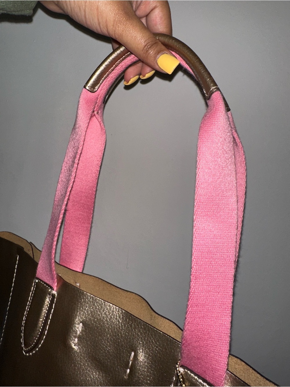 Coach Derby Metallic Rose Gold Tote with Pink Top Handles - Picture 5 of 13